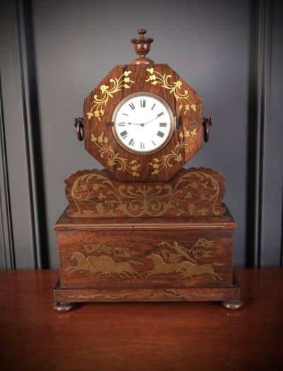 Regency Brass Inlaid Rosewood Mantel Clock Mantel Clock Antique Clocks 3