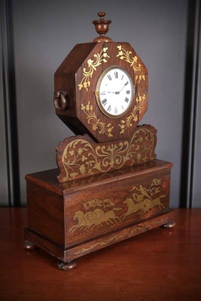 Regency Brass Inlaid Rosewood Mantel Clock Mantel Clock Antique Clocks 13