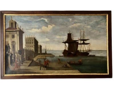 Venice, 17th Century Oil on Canvas, DUTCH SCHOOL, Abraham Storck-Jan Baptist Weenix. 17th cent oil paintings Antique Art 3