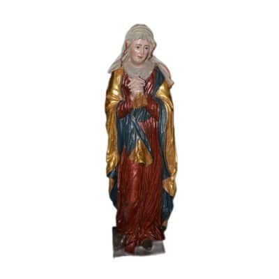 17th Century Large Polychroming Statue of Saint MARY, Restored. Antique Sculptures 3