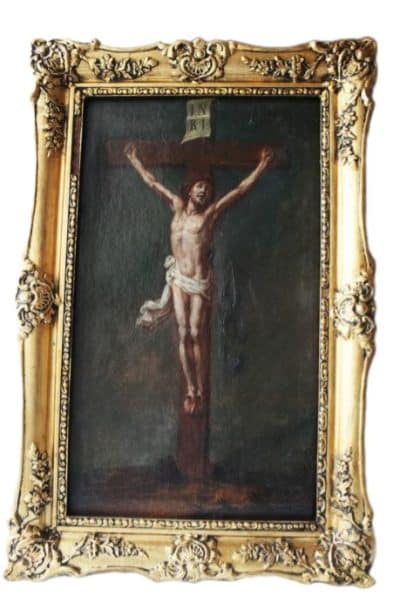 17th Century Spain Crucifixion, Oil on Canvas.