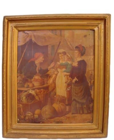 19th Century a Pair Oil on Canvas Painting Antique Art 6