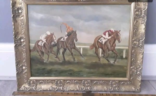 Dubai campaign strike horse racing oil on canvas by Janet brook oil on canvas Antique Art 3