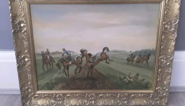 Country house oil on canvas horse racing by Janet brook oil on canvas Antique Art 3