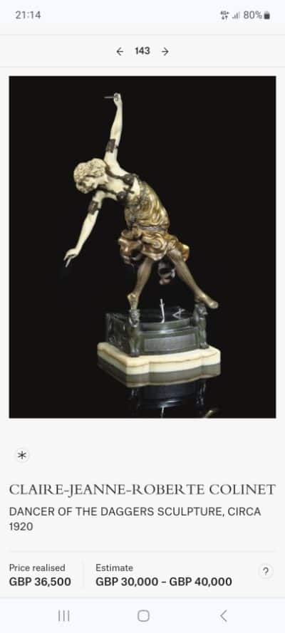 1920s Sculpture of a Dancer, Signed CLAIRE JEANNE ROBERTE COLINET. Antique Collectibles 11