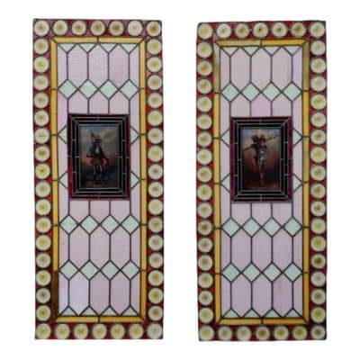 A pair of Antique Stained Glass Depicting a Solider Antique Furniture 3