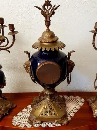 19th Century Cobalit Blue French Clock With Candelstick, 3 piece. Antique Clocks 8