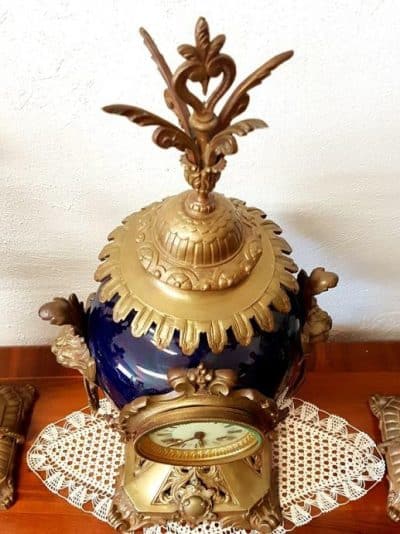 19th Century Cobalit Blue French Clock With Candelstick, 3 piece. Antique Clocks 10