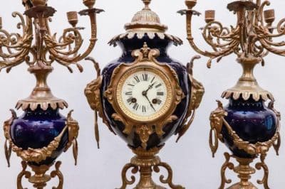 19th Century Cobalit Blue French Clock With Candelstick, 3 piece. Antique Clocks 9