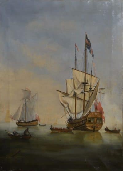 19th Century Oil on Canvas, England Fleet Antique Art 4