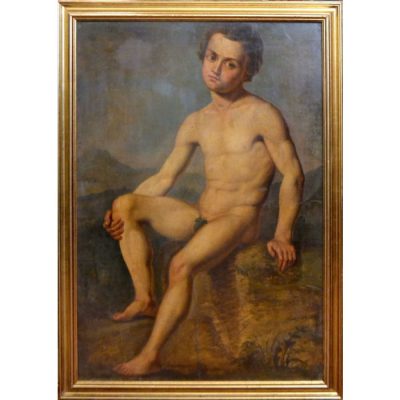 Antique Portrait of Seated MALE NUDE, Restored. Antique Art 3