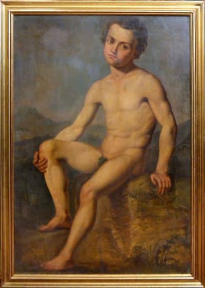 Antique Portrait of Seated MALE NUDE, Restored. Antique Art 4