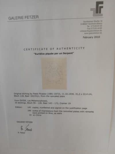 Pablo Picasso With Certificate Antique Art 4