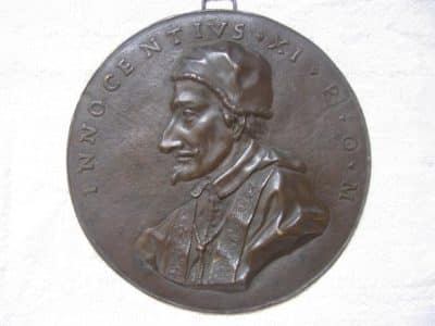 Rare 17th Century Bronze Medal Relief of Pope GIOVANNI HAMERIANI Antique Sculptures 3