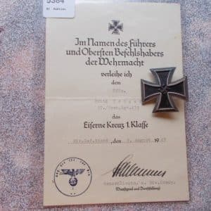 WW2 German 1.Class Iron Cross With Document Antique Collectibles