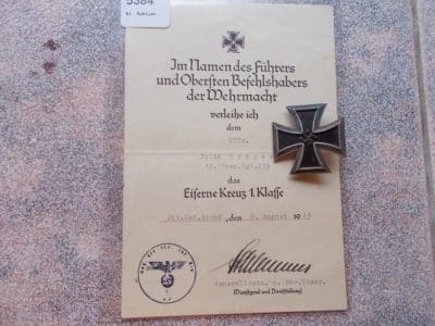 WW2 German 1.Class Iron Cross With Document Antique Collectibles 3