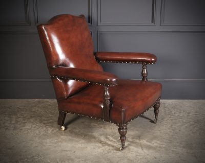 19th Century Pair of Leather Library Armchairs library chair Antique Chairs 4