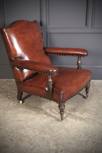 19th Century Pair of Leather Library Armchairs library chair Antique Chairs 6