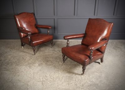 19th Century Pair of Leather Library Armchairs library chair Antique Chairs 3