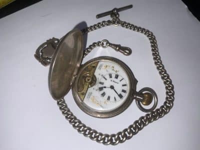 POCKET WATCH & CHAIN FULL HUNTER SOLID SILVER Antique Clocks 3