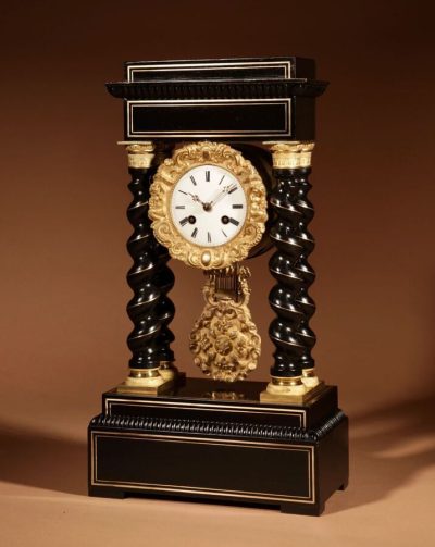 An Original Ebonised and Brass Inlayed French Portico Clock circa:1870 French mantel clock Antique Clocks 3