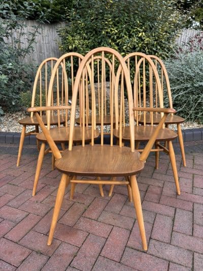 Mid Century Set of Six Ercol Windsor Dining Chairs beech Antique Chairs 4