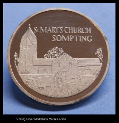 LARGE Fully hallmarked English Sterling Silver PROOF Medallion St Marys Church Sompting 40g