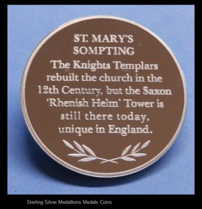 LARGE Fully hallmarked English Sterling Silver PROOF Medallion St Marys Church Sompting 40g - Image 2