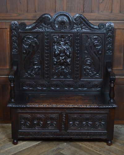 Victorian Oak Monk Bench / Settle SAI3547 antique oak Antique Benches 3