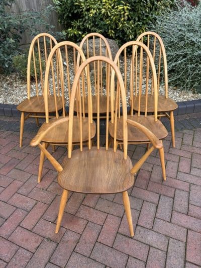 Mid Century Set of Six Ercol Windsor Dining Chairs beech Antique Chairs 3