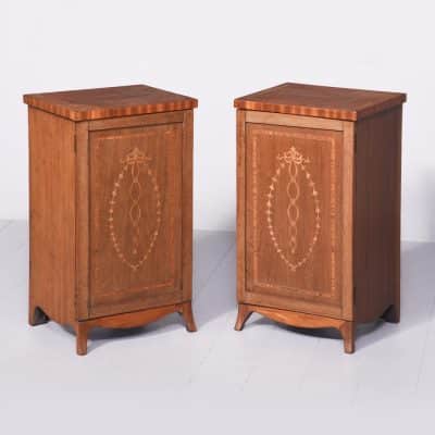 A Pair of Late 19th Century Inlaid Sheraton-Style Mahogany Lockers bedside cabinet Antique Cabinets 3