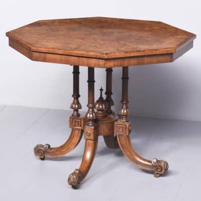 Quality Mid-Victorian Octagonal Burr-Walnut Centre Table Antique Tables 3