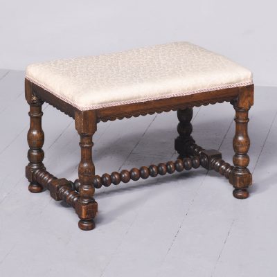 Jacobean-Style Upholstered, Oak Turned-Leg Stool antique stool Antique Furniture 3