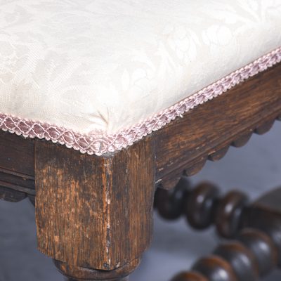 Jacobean-Style Upholstered, Oak Turned-Leg Stool antique stool Antique Furniture 7