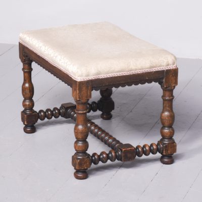 Jacobean-Style Upholstered, Oak Turned-Leg Stool antique stool Antique Furniture 9