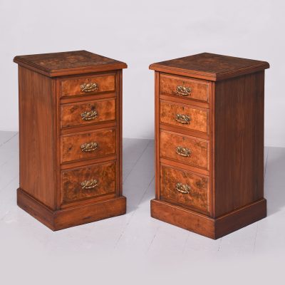 Pair of Late 19th Century Burr Walnut Neat Size Chest of Drawers/Bedside Lockers Antique Cabinets 3