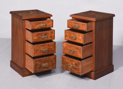 Pair of Late 19th Century Burr Walnut Neat Size Chest of Drawers/Bedside Lockers Antique Cabinets 8