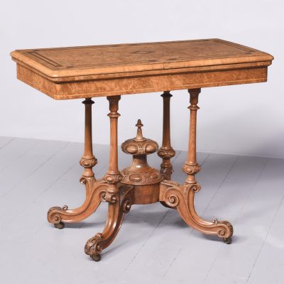 Victorian Burr Walnut, Amboyna inlaid Card Table Antique Tables 3