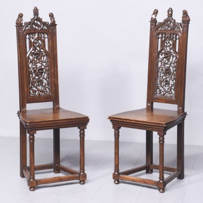 Pair of Gothic Style Carved Oak Chairs Antique Chairs 3