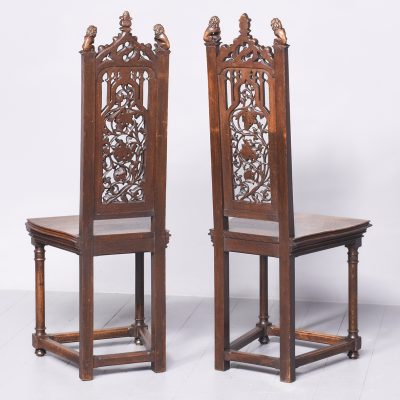 Pair of Gothic Style Carved Oak Chairs Antique Chairs 13