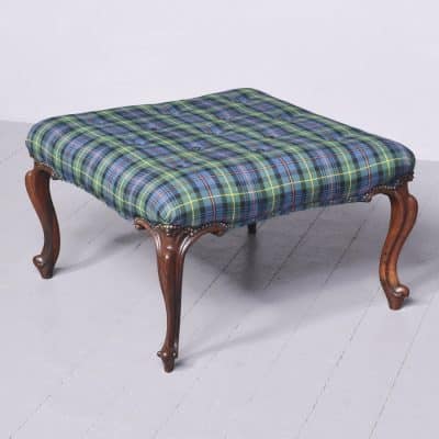 Large Victorian Rosewood Cabriole Leg Centre Stool with Deep Buttoned, Brass Studded Tartan Upholstery antique stool Antique Furniture 3