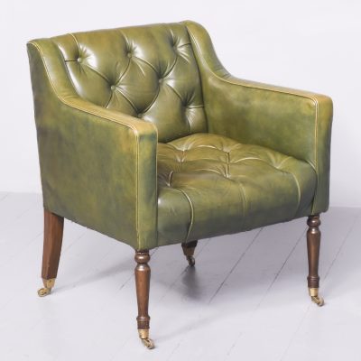 Green Leather Upholstered Library Chair Antique Chairs 3