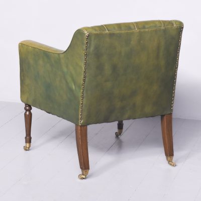 Green Leather Upholstered Library Chair Antique Chairs 9