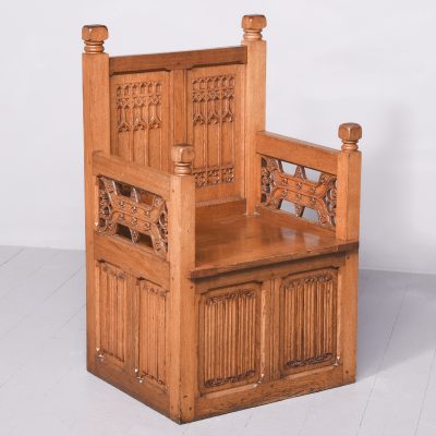 Oak Gothic Revival Hall Seat Antique Chairs 3