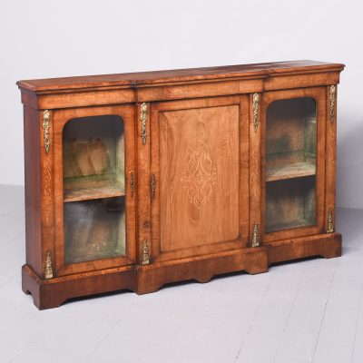 Mid-Victorian Marquetry Inlaid Three Door Break-Front Credenza Antique Cabinets 3