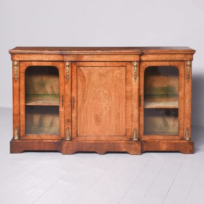 Mid-Victorian Marquetry Inlaid Three Door Break-Front Credenza Antique Cabinets 14