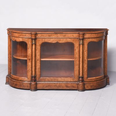 Quality Inlaid Burr Walnut Victorian Bow-End Credenza Antique Chairs 3