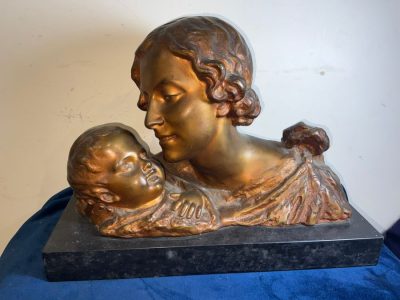 MOTHER & CHILD BRONZE ON MARBLE FRENCH 19TH CENTURY ART NOUVEA Bronzes Silver Metals 3