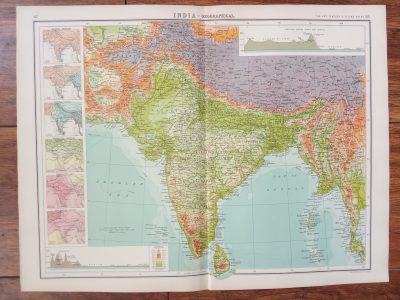 RARE 120 year old Map British INDIA Raj includes Railway Stations Colour 1904