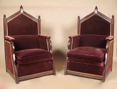 Exceptional Dutch Amsterdam School Pair Of Jati Wood Throne Arm Chairs Signed Jacques van den Bosch Antique Chairs 3